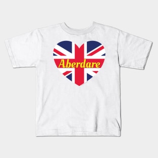 Aberdare Wales UK British Flag Heart Kids T-Shirt